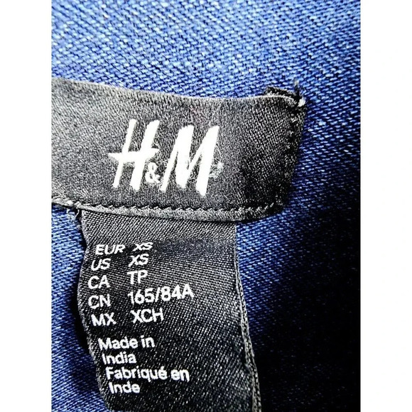 H&M Size XS Men's Blue Denim Button Down Long Sleeve Cotton Pocket Shirt - Picture 4 of 9